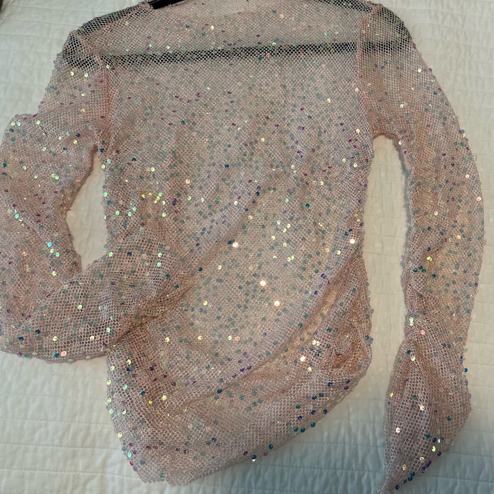 Sequin Mesh Pink Top